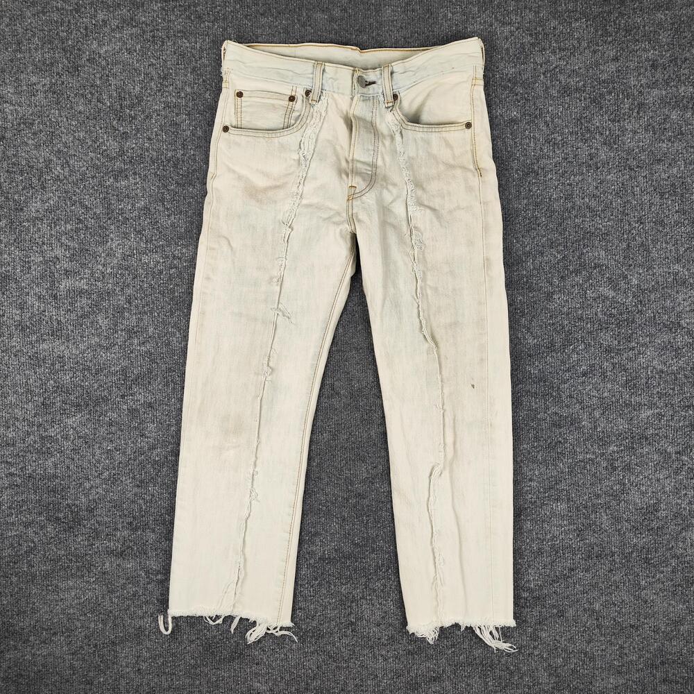 Levis 501 Jeans Mens 31x25 White Light Wash Straight Distressed Denim Pants